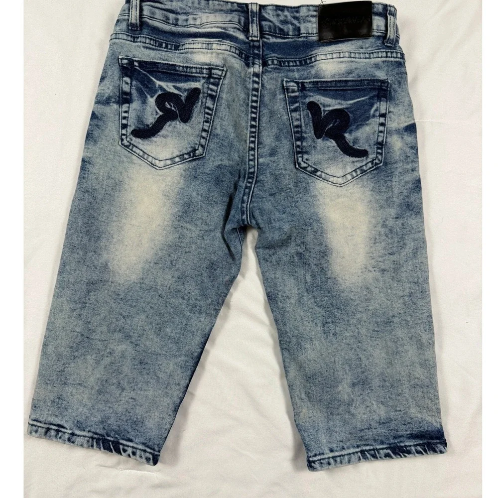 Rocawear Mens Acid Wash Denim Shorts Size‎ 18 Embroidered Logo Y2K Streetwear